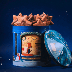 Lata c/ música e c/ bolachas de cacau e de gengibre